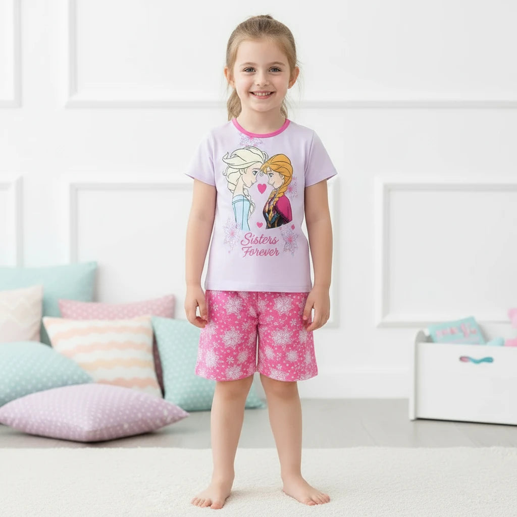 Casual Frozen Snow Queen Children's Summer Short Sleeve Pajamas Cartoon Suit Girls Cotton Kids Pajamas Dress Costumes Trikidsworld
