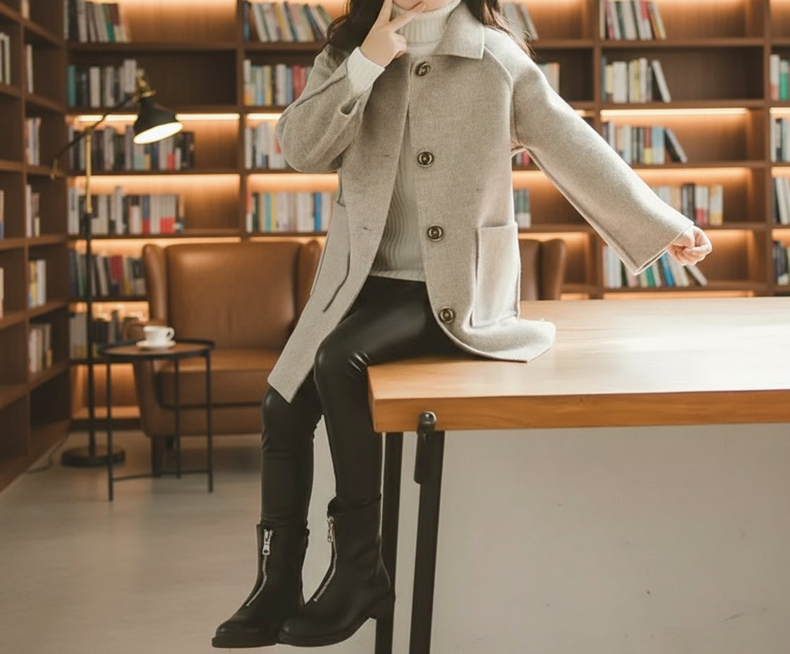 Kids Winter Wool Blend Coats Vintage Fashion Teen Girls Beige Long Jackets Warm Outerwear Thick Jacket Child 6 8 10 12 Years Old Trikidsworld