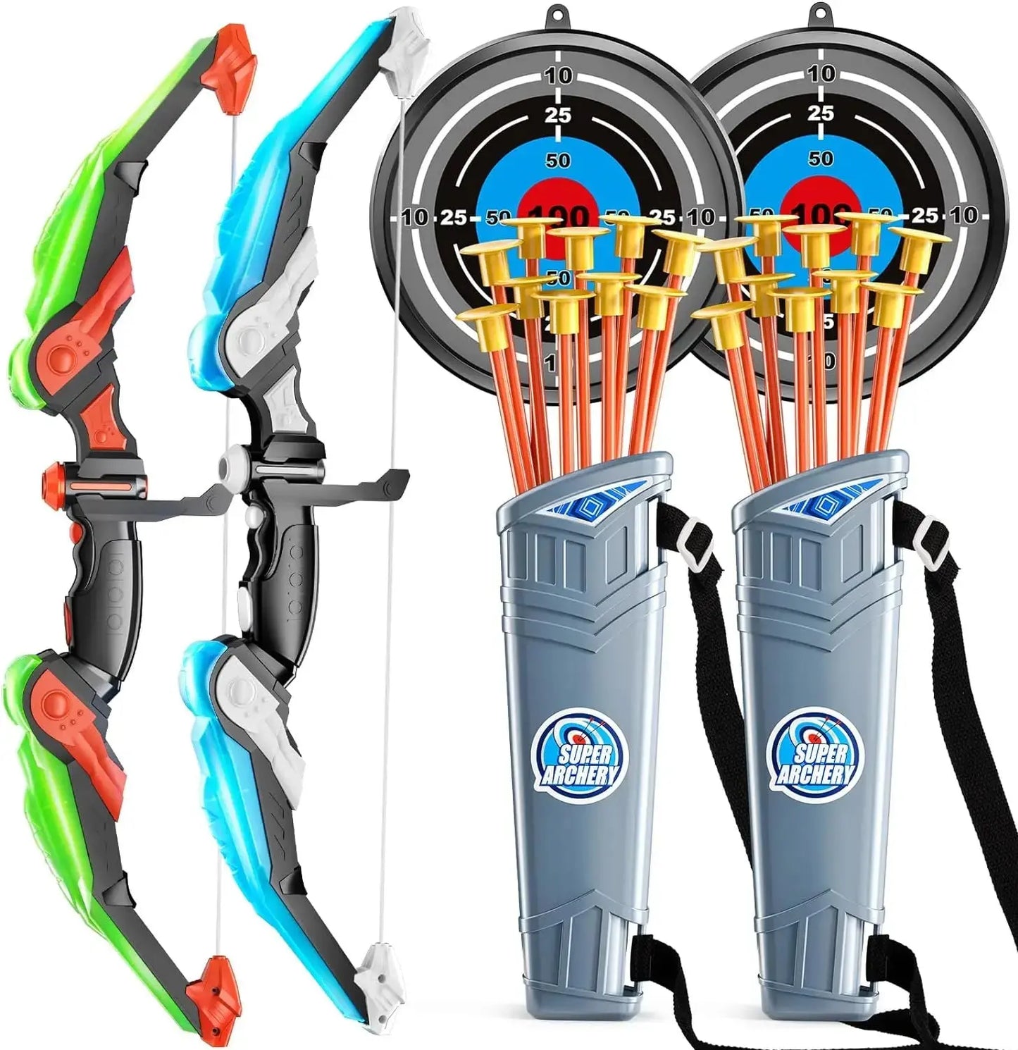 Kids Bow and Arrow Set, LED Light Up Archery Toys Set for Kids Ages 4-8 8-12, with 10 Suction Cup Arrows, Target & Quiver, Boys Trikidsworld