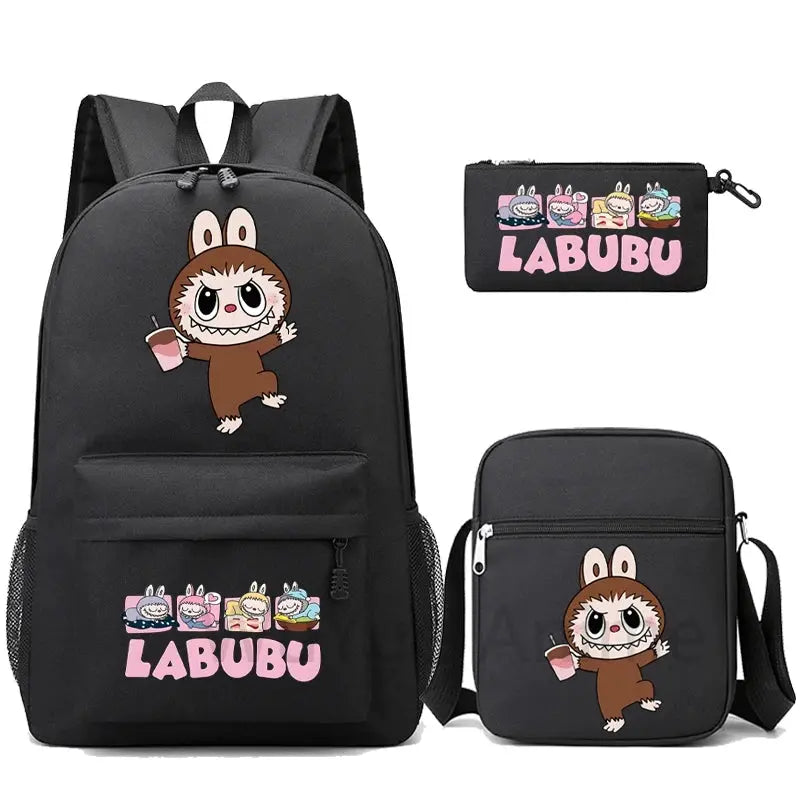 3Pcs/set Cartoon Printed Backpack Teenager Student Boy Girl Schoolbag Larger Capacity Bagpack Travel Bag Kid Gift Mochila Trikidsworld