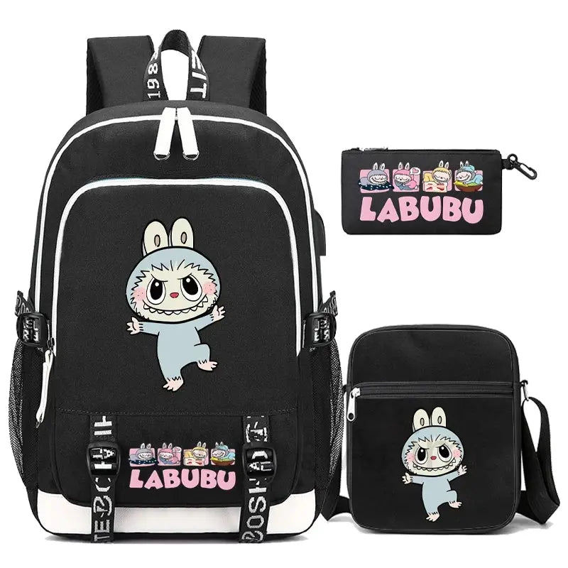 3Pcs/set Cute Backpack Shoulder Bag Pencil Case Boy Girl Teen Student Backpack Schoolbag Women Large Capacity Travel Bag Mochila Trikidsworld