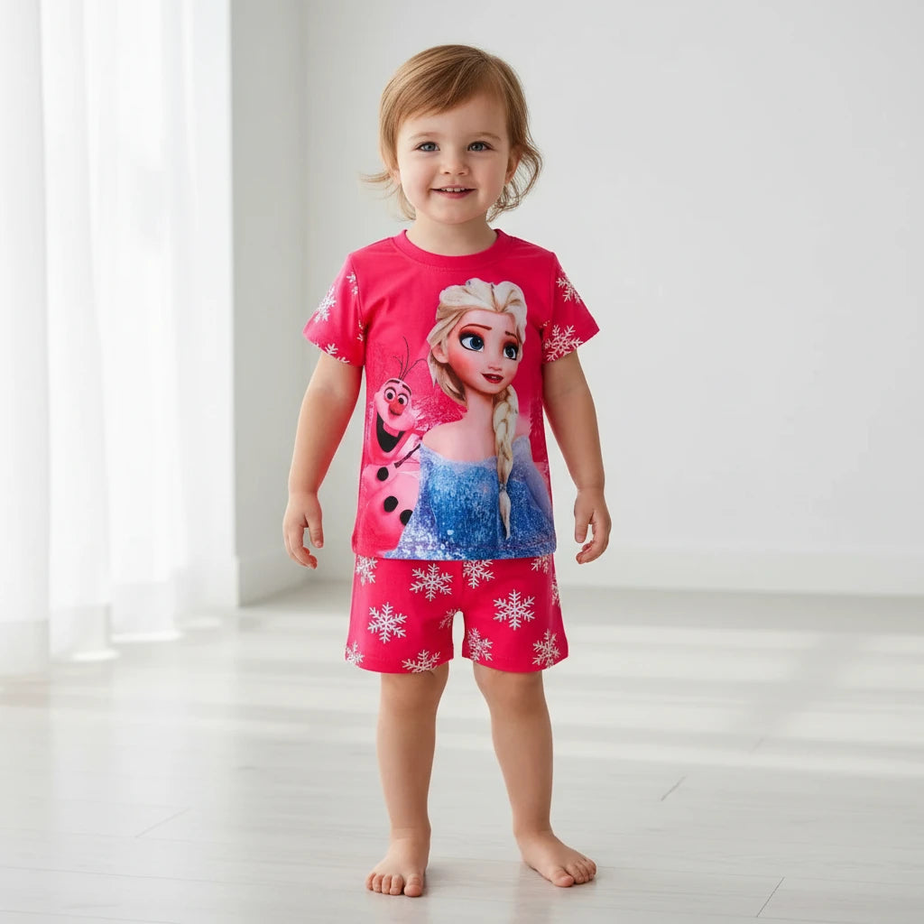 Casual Frozen Snow Queen Children's Summer Short Sleeve Pajamas Cartoon Suit Girls Cotton Kids Pajamas Dress Costumes Trikidsworld