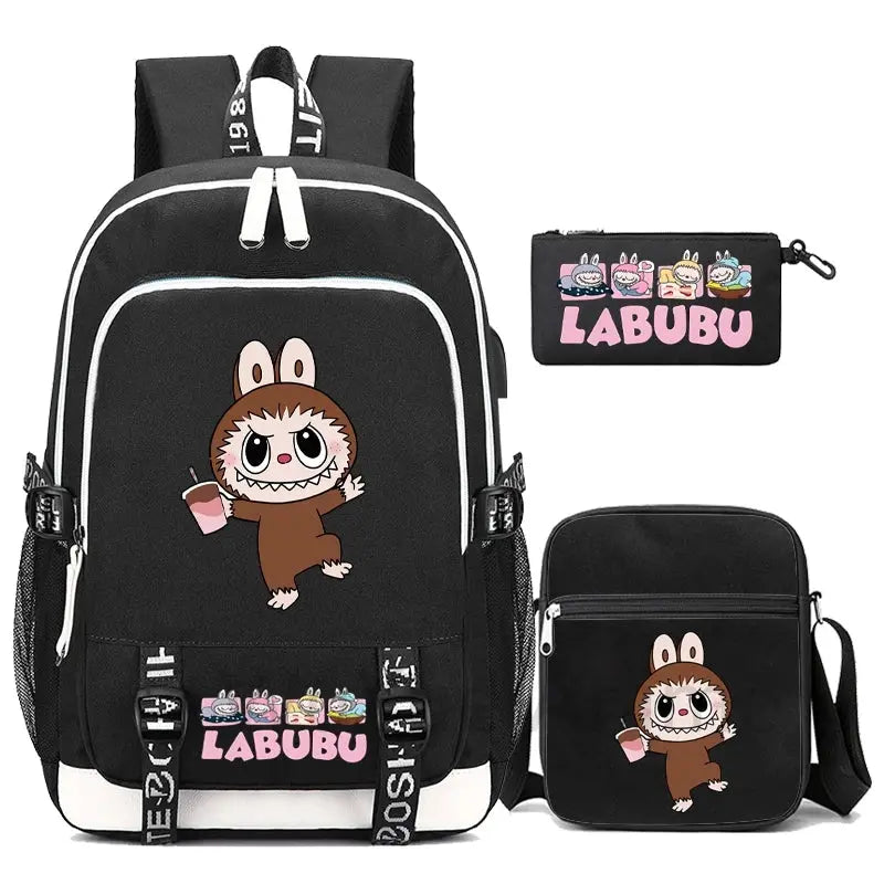 3Pcs/set Cute Backpack Shoulder Bag Pencil Case Boy Girl Teen Student Backpack Schoolbag Women Large Capacity Travel Bag Mochila Trikidsworld