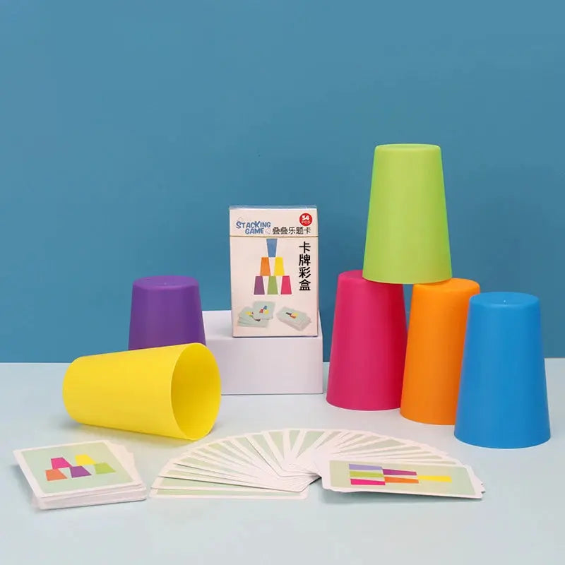 Stack Cup Speed Game Toys with Card Color Cognition Logic Montessori Toys for Parent-child Interactive Children Early Education Trikidsworld