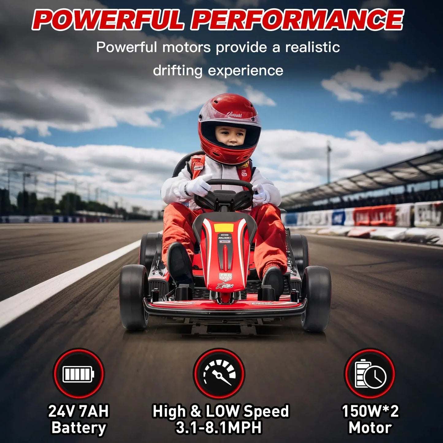 MUKIDY 24V Electric Go Kart,Drift Cart for 6+ Kids Gifts,Battery Powered Outdoor Ride on Toy Car Kids Go Kart with Safety Belt Trikidsworld