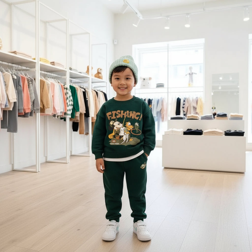 Boys Trendy Wear Long-sleeved Tracksuits Children 2026 Costume Mickey Mouse Tops Green Sweatpants New Two Piece Baby Clothing Trikidsworld