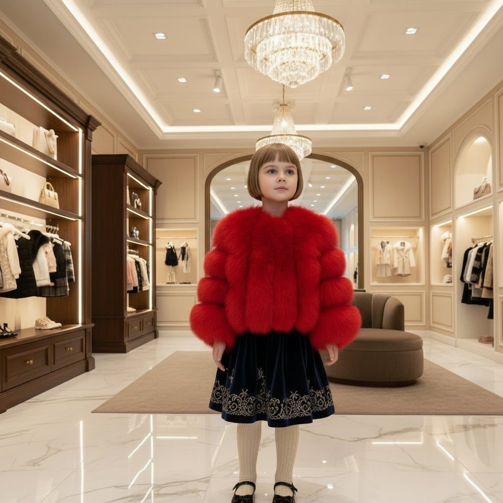 Children's fur jacket for girls autumn and winter, vertically arranged Kids real fox fur jacket for boys and girls, same style Trikidsworld