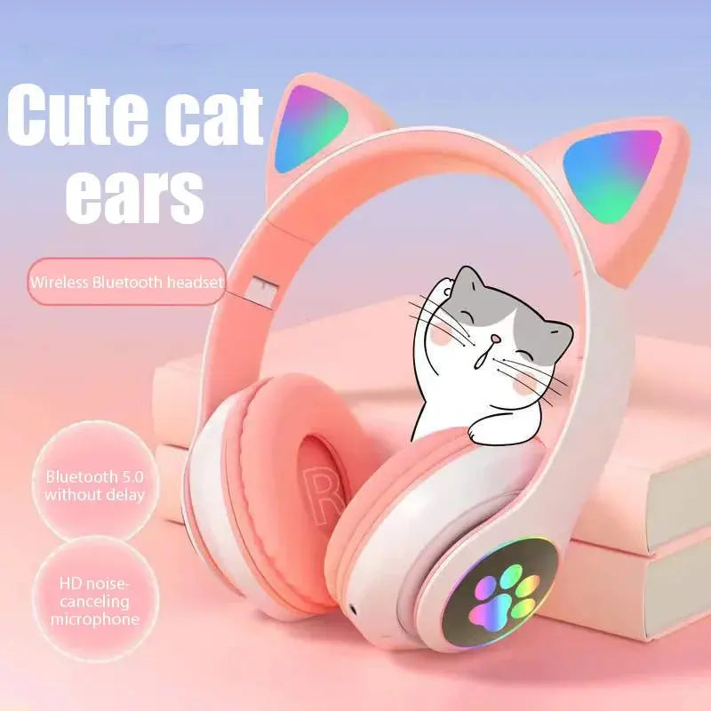 P47M Wireless Headphone Flash Light Cute Cat Bluetooth with Mic Control LED Stereo Music Helmet Phone Bluetooth Headset Gift Trikidsworld