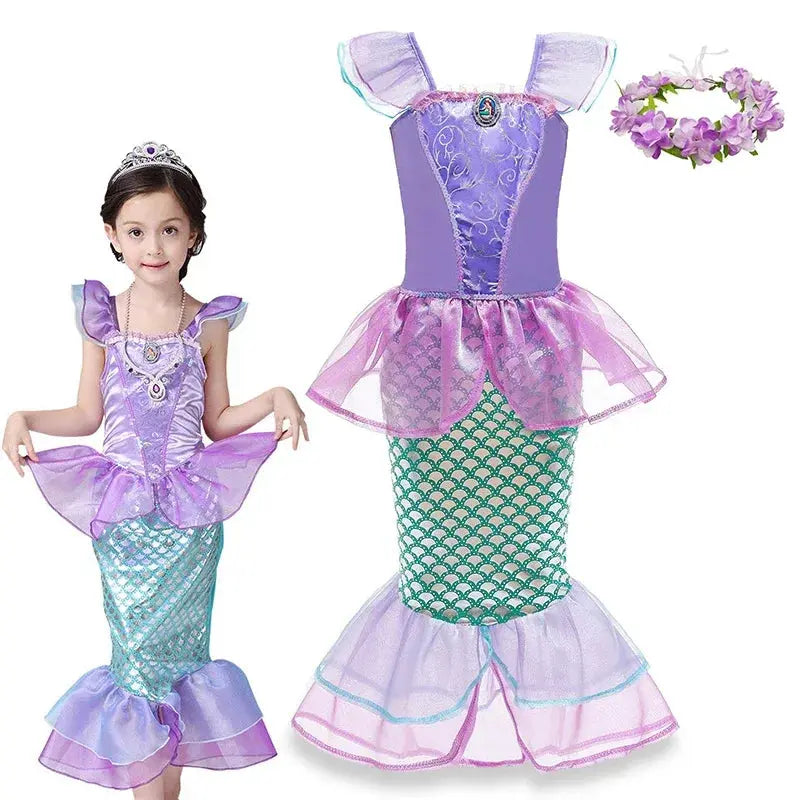 Little Mermaid Ariel Costume for Girl Dress up Party Children Flounce Sequin Disguise Halloween Princess Mermaid Apparel Outfits Trikidsworld