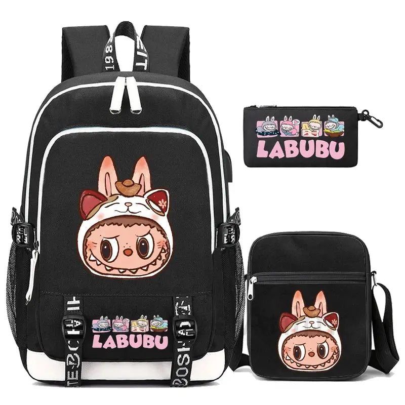 3Pcs/set Cute Backpack Shoulder Bag Pencil Case Boy Girl Teen Student Backpack Schoolbag Women Large Capacity Travel Bag Mochila Trikidsworld