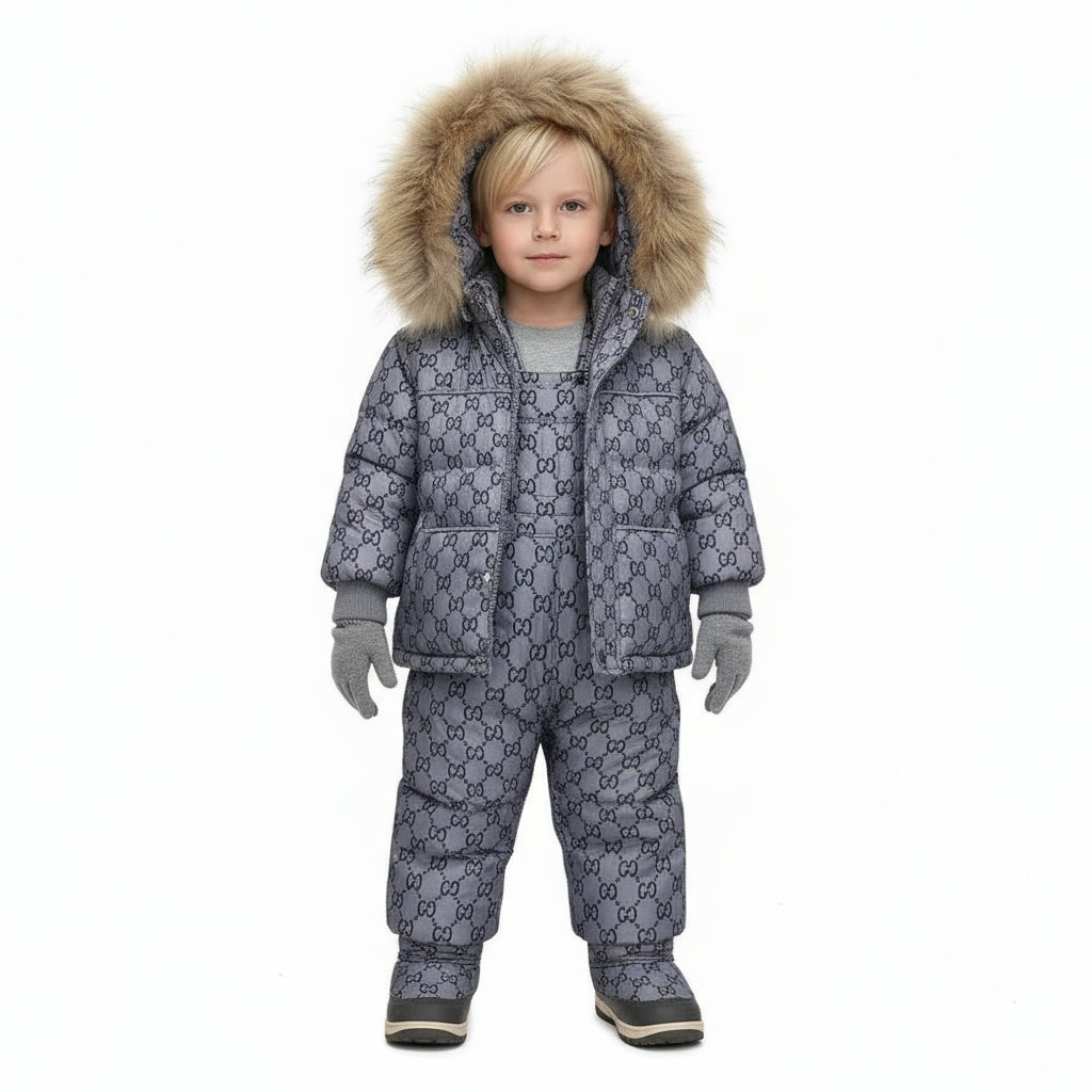2023 Winter New 2 3 4 Years Baby Kids Clothing Thick Fur Hooded Jacket+Overalls Suit 2Pcs Duck Down Set for Kids Girls Boys Trikidsworld