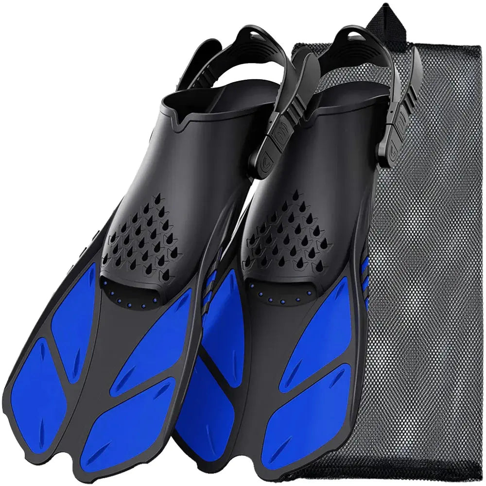 Snorkel Fins Adjustable Buckles Swimming Flippers Short Silicone Scuba Diving Shoes Open Heel Travel Size Adult Men Womens Trikidsworld