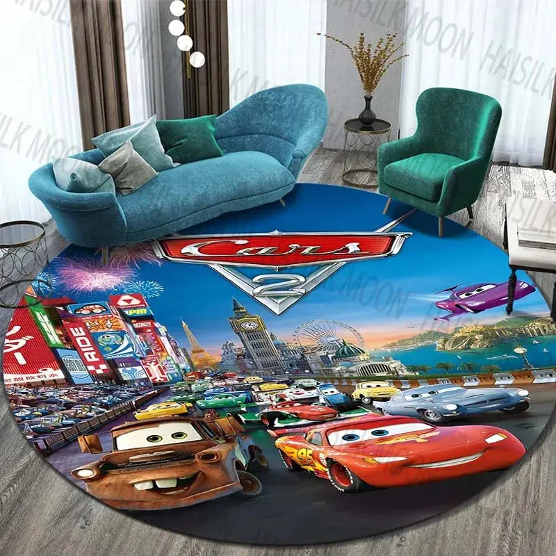 Disney Cartoon Cars HD Printed Round Carpet for Kids Living Room Rugs Camping Picnic Mats Flannel Anti-Slip Rug Yoga Mat Gifts Trikidsworld