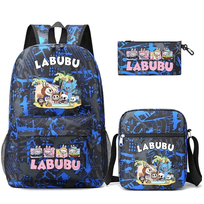 3Pcs/set Cartoon Printed Backpack Teenager Student Boy Girl Schoolbag Larger Capacity Bagpack Travel Bag Kid Gift Mochila Trikidsworld