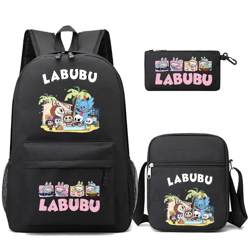 3Pcs/set Cartoon Printed Backpack Teenager Student Boy Girl Schoolbag Larger Capacity Bagpack Travel Bag Kid Gift Mochila Trikidsworld