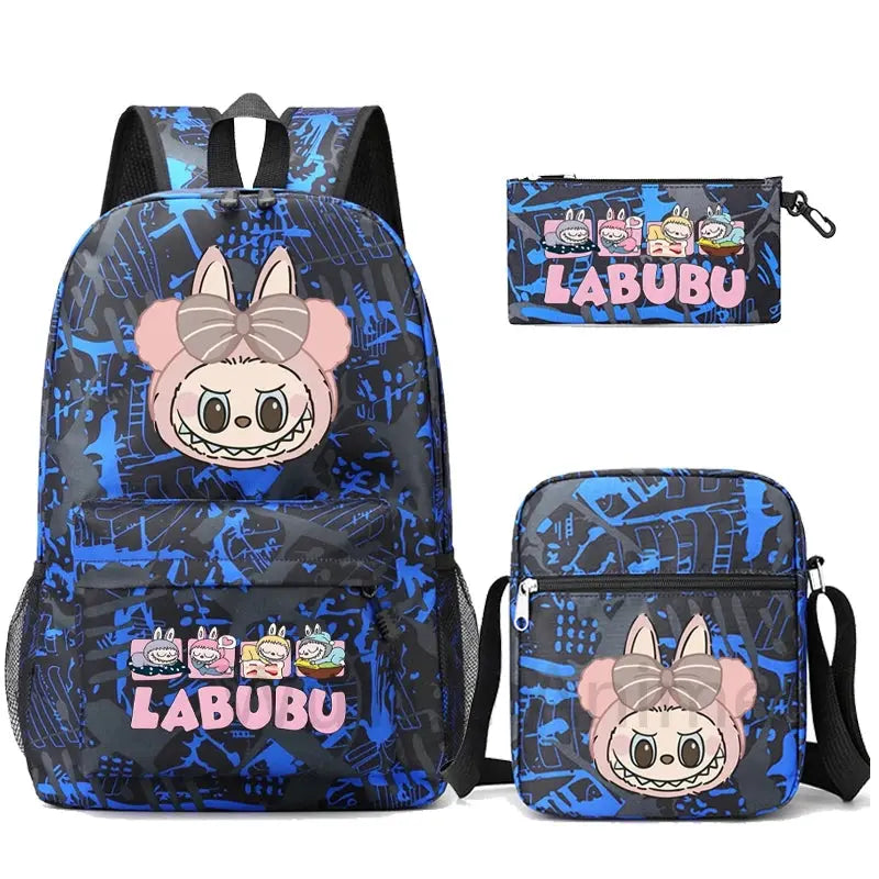 3Pcs/set Cartoon Printed Backpack Teenager Student Boy Girl Schoolbag Larger Capacity Bagpack Travel Bag Kid Gift Mochila Trikidsworld