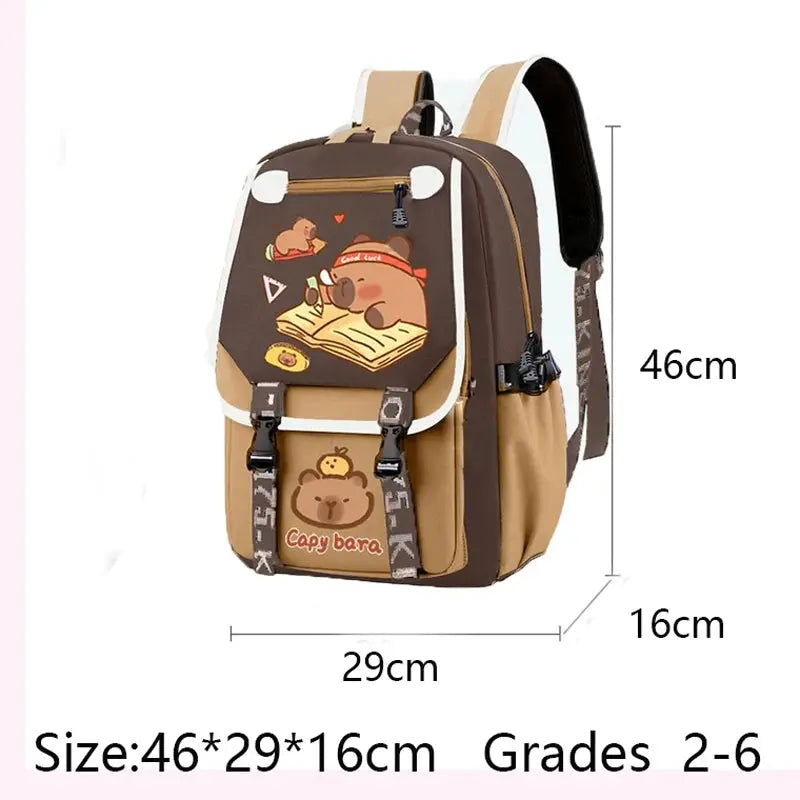 Kawaii Capybara Stylish Khaki Kid Backpack School Bag Casual Daypack Teens Boy Girl Shoulder Bag Children Schoolbag Backpack Trikidsworld