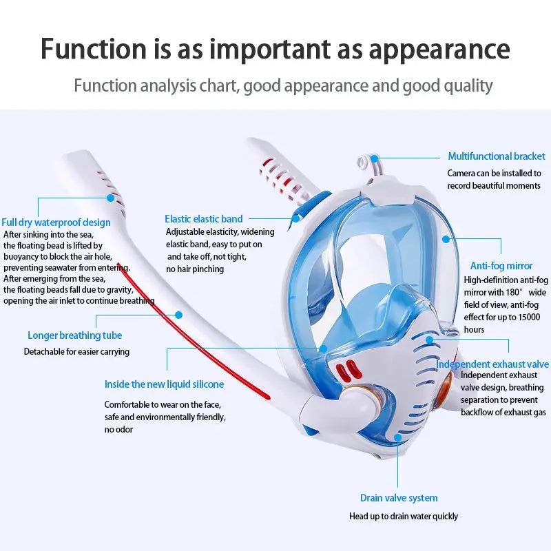 Snorkeling Mask Double Tube Silicone Full Dry Diving Mask Adult Swimming Mask Diving Goggles Self Contained Underwater Breathing Trikidsworld