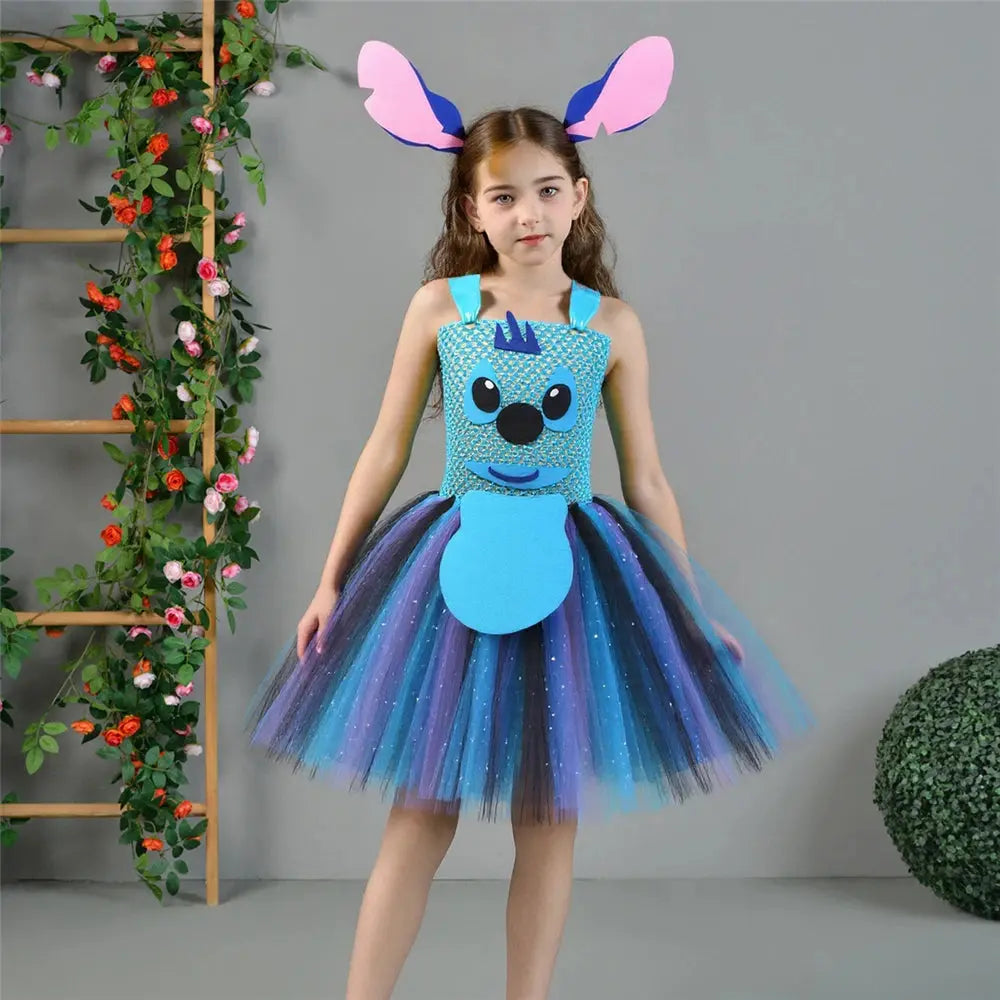 Movie Girls Alien Dog Costume Cartoon Blue Tulle Festival Dress Lilo Tutu Dress Maia Kealaha Live-action Character Dress Up Trikidsworld