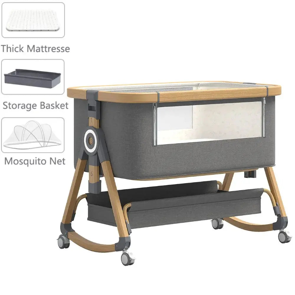 Portable Foldable Baby Crib 3-in-1 Adjustable Height with Rotatable Wheels Shaker Bassinet Mosquito Net Newborn Baby Bed Trikidsworld