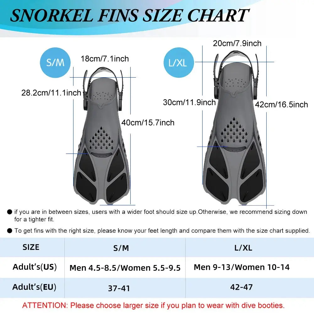 Snorkel Fins Adjustable Buckles Swimming Flippers Short Silicone Scuba Diving Shoes Open Heel Travel Size Adult Men Womens Trikidsworld