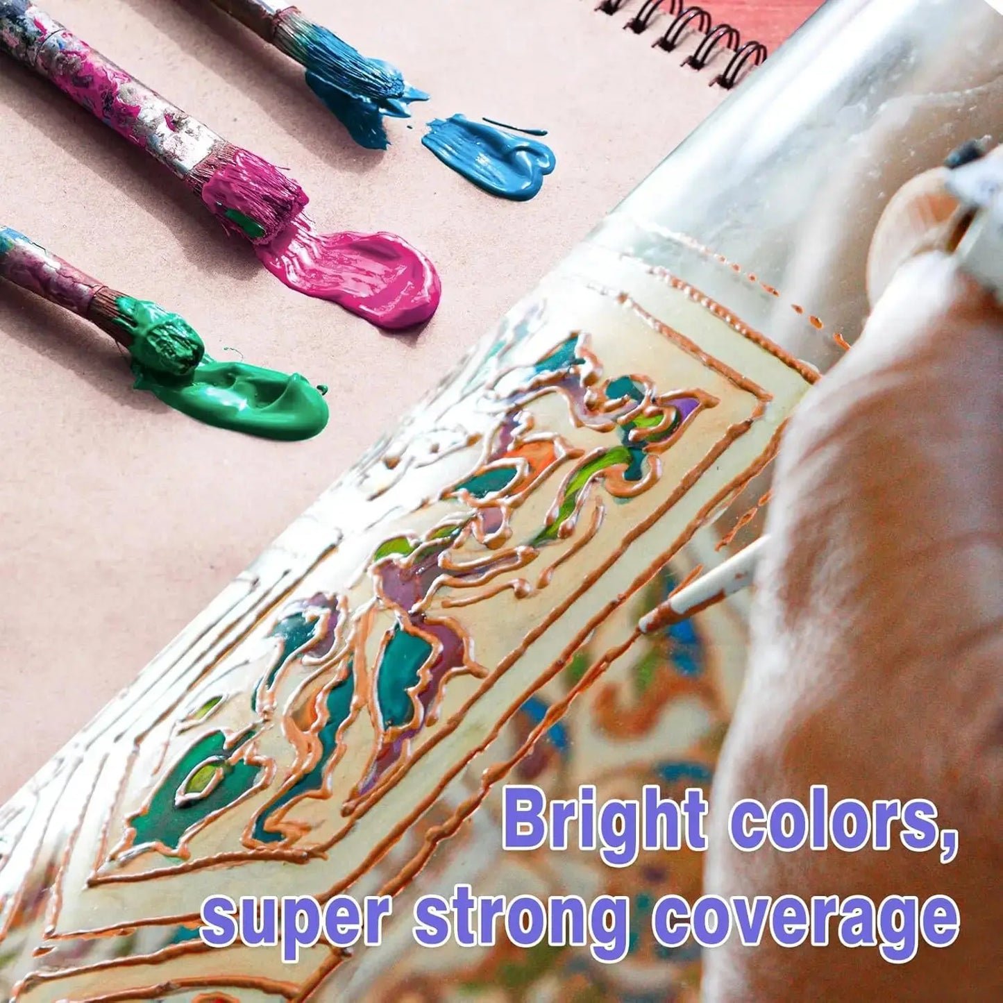 Acrylic Glass Paint Set with 6 Brushes, 1 Palette, 12/24 Colors 12ml,Stain Glass Paints for Wine Glass, Waterproof Acrylic Paint Trikidsworld