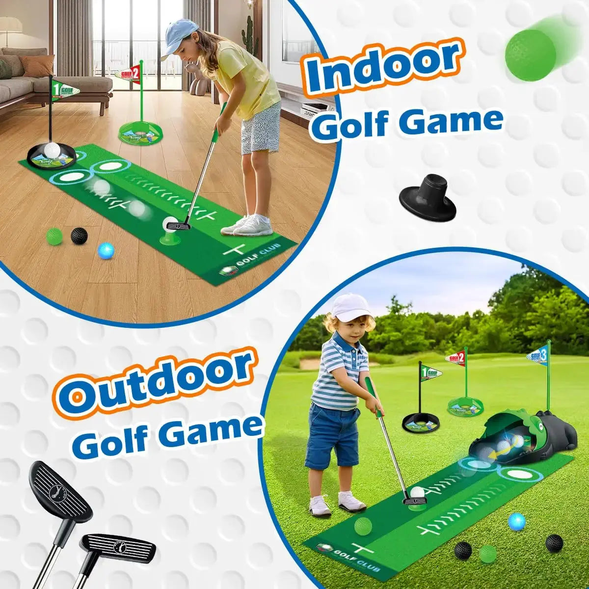 Kids Toy Golf Club Set with LED Automatic Ball Returner, Golf Putting Mat Toddler Mini Golf Game Sports Gift for 3+ Boys Girls Trikidsworld