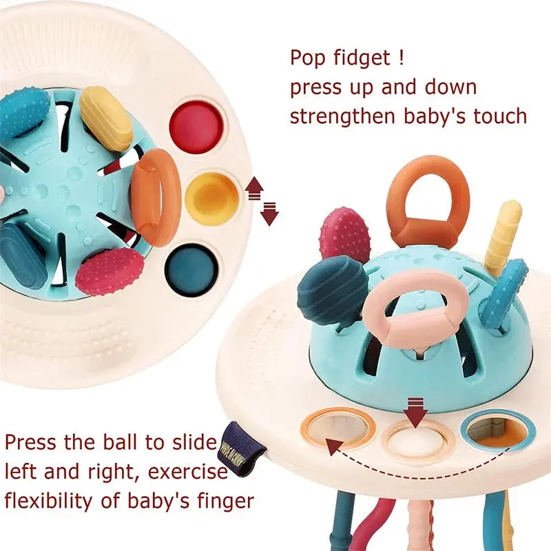 Baby Montessori Pull String Sensory Toys – Teething & Activity Silicone Toys for 6-12 Months Trikidsworld