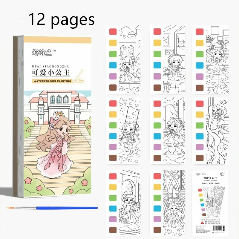 12 pages Children's Watercolor Coloring Book,Drawing Toys For Children Birthday, Thanksgiving, Halloween, Easter, Christmas gift Trikidsworld