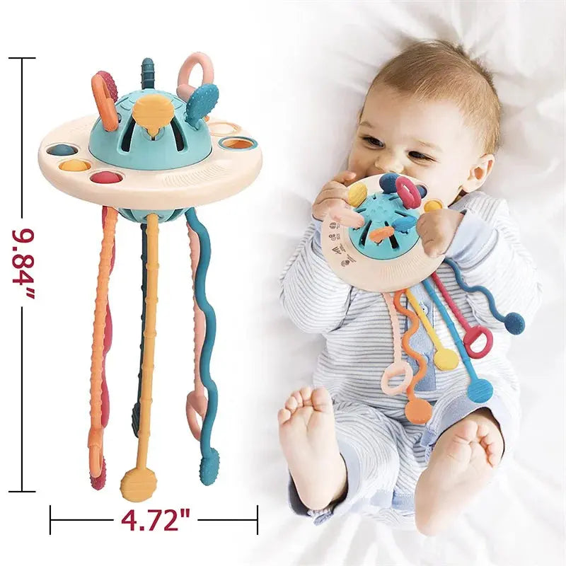 Baby Montessori Pull String Sensory Toys – Teething & Activity Silicone Toys for 6-12 Months Trikidsworld