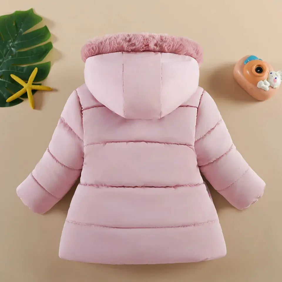 Warm Winter Jacket For Girl Large Hairy Collar Casual Thickened Cotton Jacket Korean Style Baby Down Jacket Children's Coat Trikidsworld