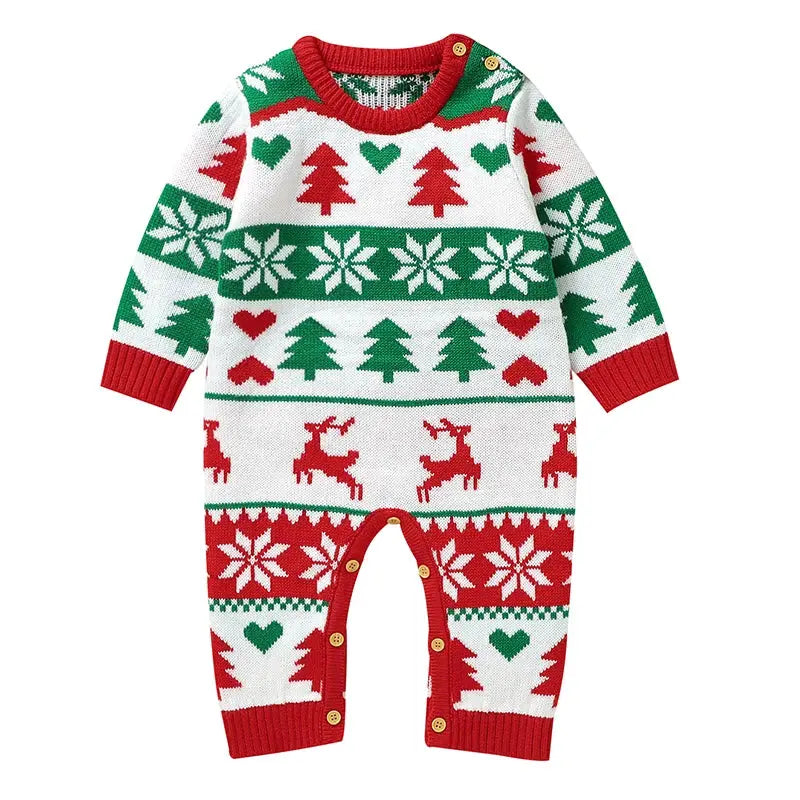 2025 Christmas Baby unisex Jumpsuit Green Newborn Cute Clothes Autumn Winter Boys Girls Round Neck Christmas Gift Knit Bodysuit Trikidsworld