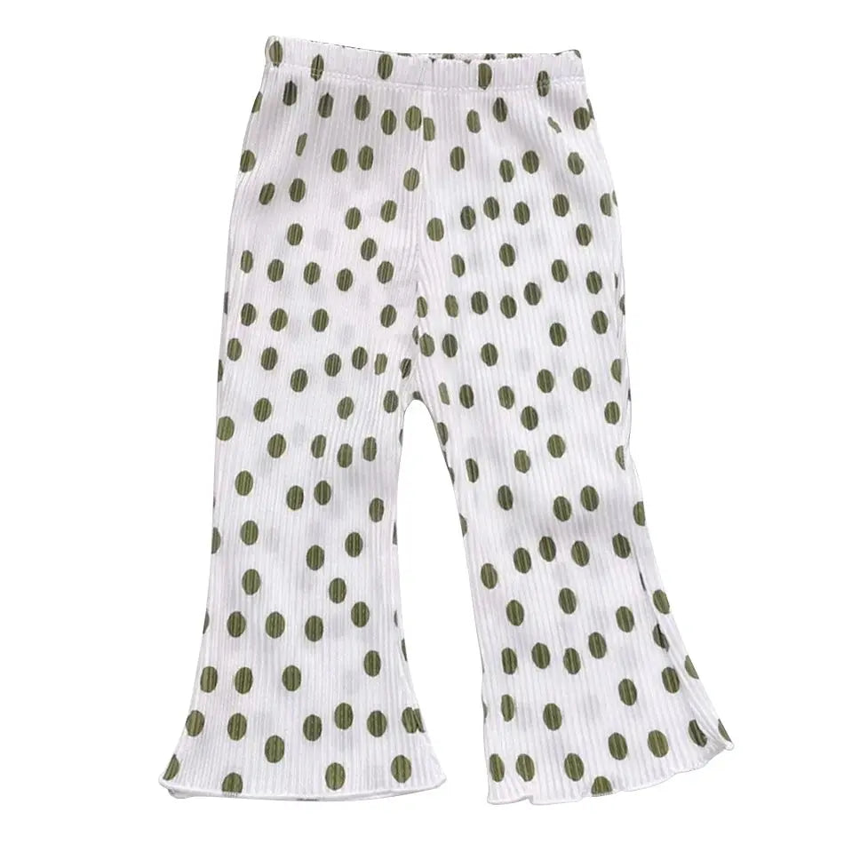Elegant Playful Girls Floral Polka Dot Flared Pants Summer Autumn Outdoor Casual Bottoms Children Kids Cartoon Fashion Capris Trikidsworld