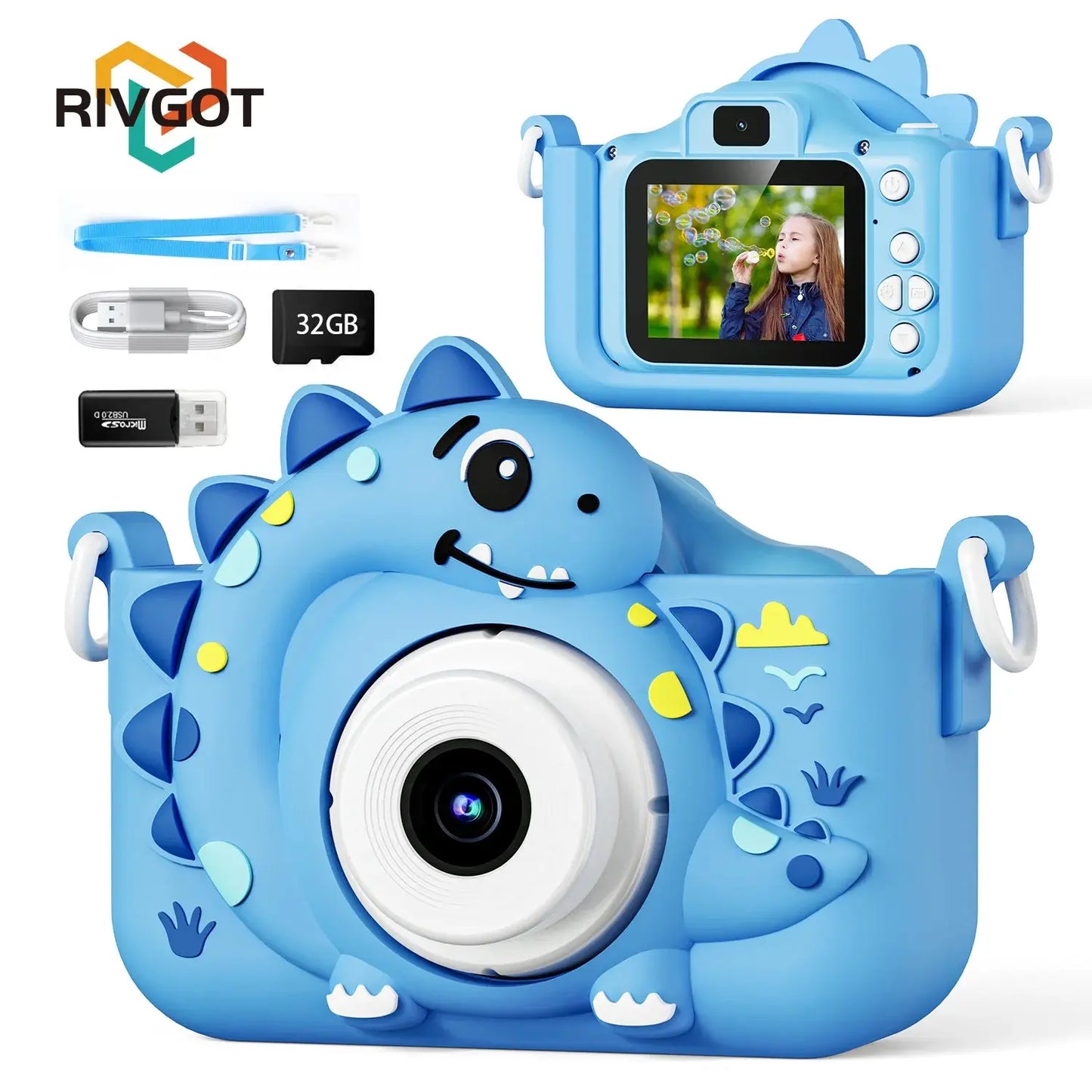 Kids Digital Camera with 32G Card Toy Girl Boy 1080p Hd Screen Outdoor Cartoon Dinosaur Camera Photography Video Birthday Gifts Trikidsworld