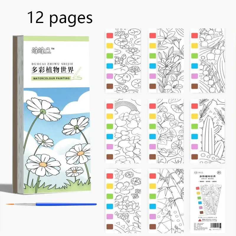 12 pages Children's Watercolor Coloring Book,Drawing Toys For Children Birthday, Thanksgiving, Halloween, Easter, Christmas gift Trikidsworld