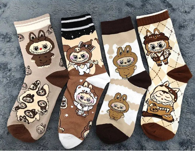 4/5 Pairs Labubu Mid Length Socks for Children Versatile Couples Trendy College Style Anime and Cartoon Department Cloth Long So Trikidsworld