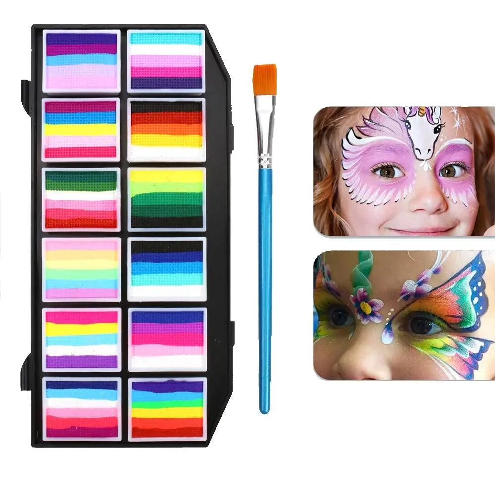 12 Colours Water-Soluble Rainbow Palette Children's Face Body Paint, Halloween Stage Makeup Body Paint Pigments Face Makeup Trikidsworld