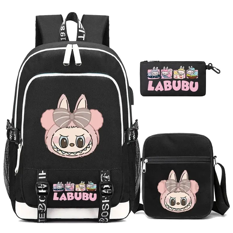 3Pcs/set Cute Backpack Shoulder Bag Pencil Case Boy Girl Teen Student Backpack Schoolbag Women Large Capacity Travel Bag Mochila Trikidsworld