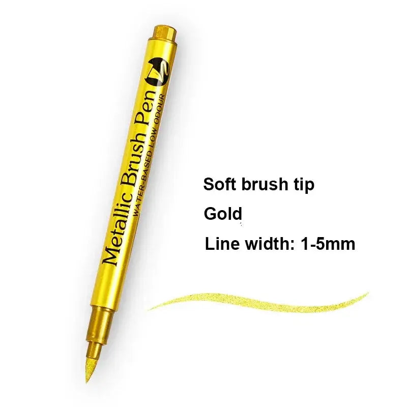 2/1Pc Brush Metallic Marker Pens Gold Silver Color Permanent Art Marker For Manga Crafts Scrapbooking School Stationery Supplies Trikidsworld
