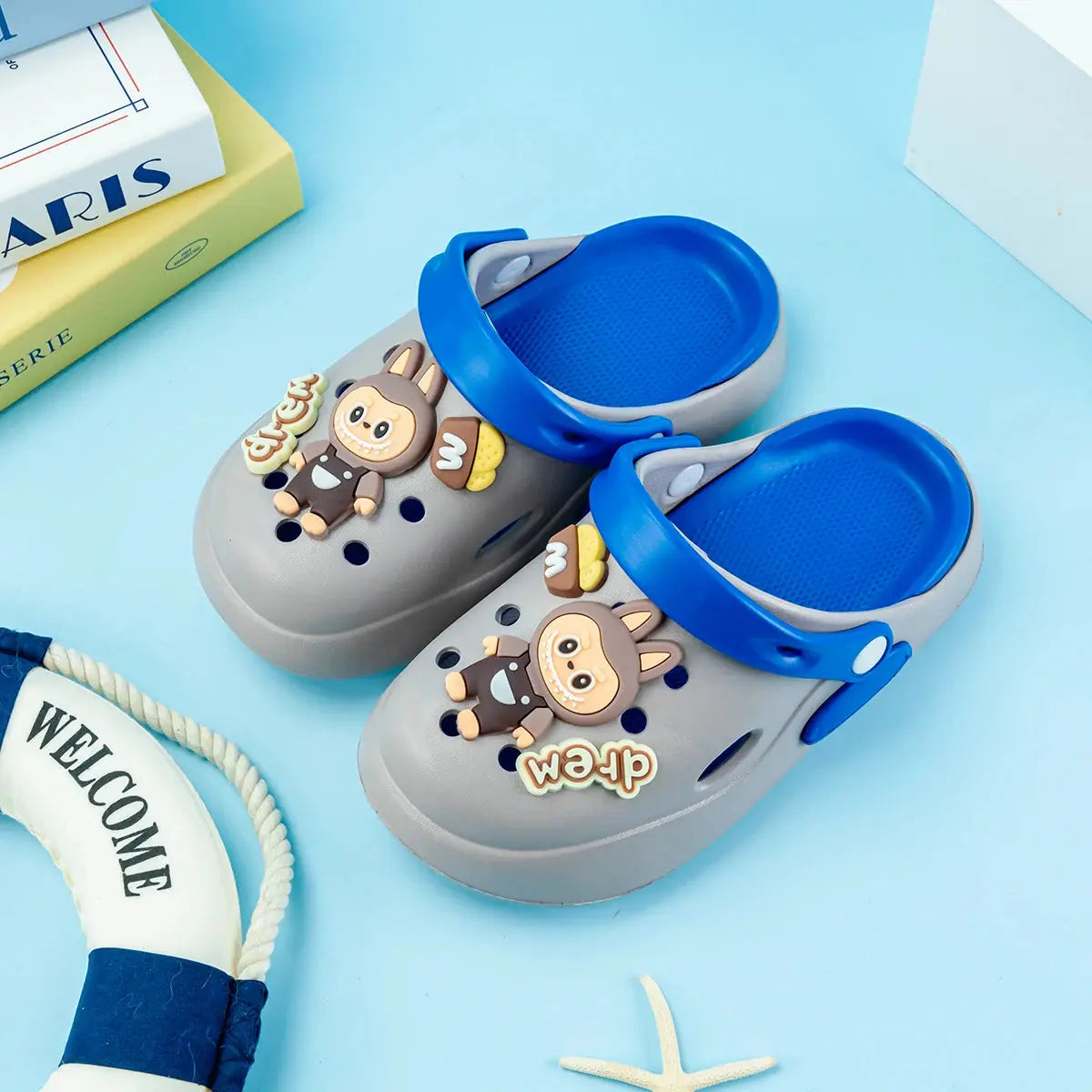 New Boys' Slippers with Cartoon Letters, Double Color Matching, Versatile Eva Clogs, Soft-Soled Non-Slip Sandals 837 Trikidsworld