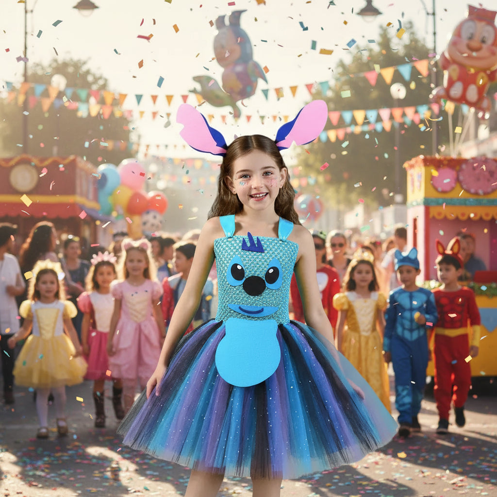 Movie Girls Alien Dog Costume Cartoon Blue Tulle Festival Dress Lilo Tutu Dress Maia Kealaha Live-action Character Dress Up Trikidsworld