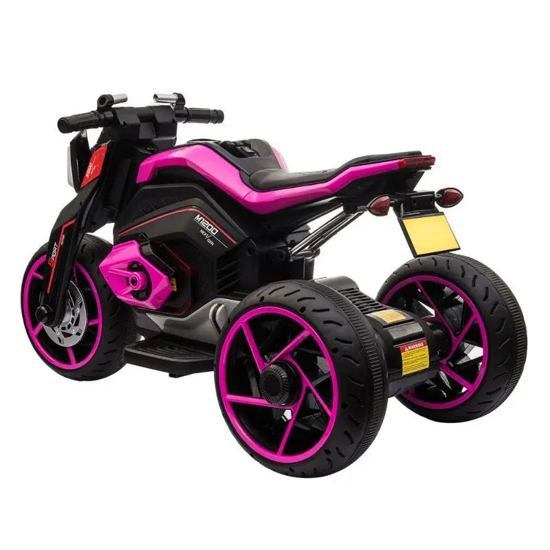 12V Three-wheel Ride On Motorcycle, Kids Electric Motorbike with Horns, LED Lights, Gift for Kids 3-8 Years,Rosy Trikidsworld
