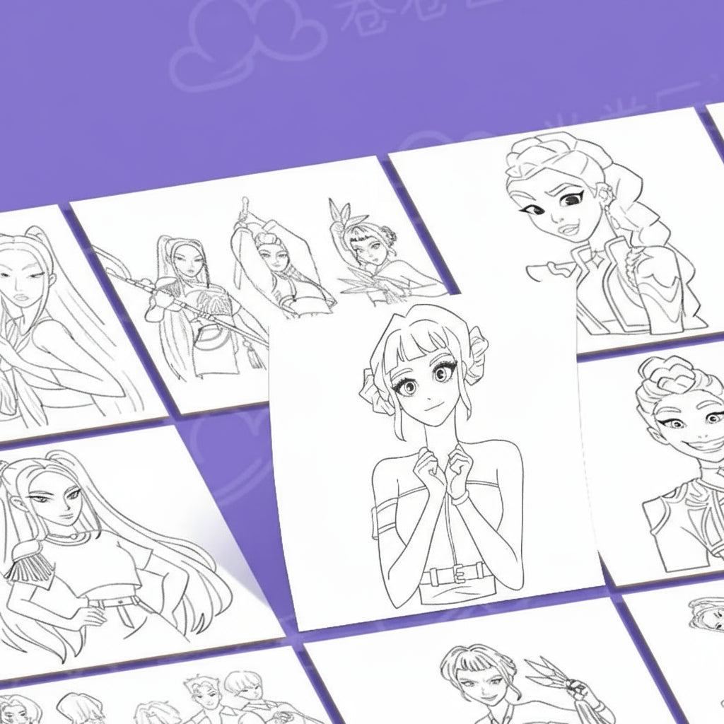 Kpop Demon Hunters Tracing Painting Anime Cartoon Line Drawing Children's Sketch Coloring Picture Book Children's Holiday Gifts Trikidsworld