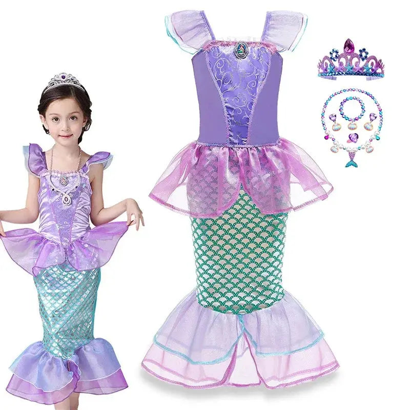 Little Mermaid Ariel Costume for Girl Dress up Party Children Flounce Sequin Disguise Halloween Princess Mermaid Apparel Outfits Trikidsworld