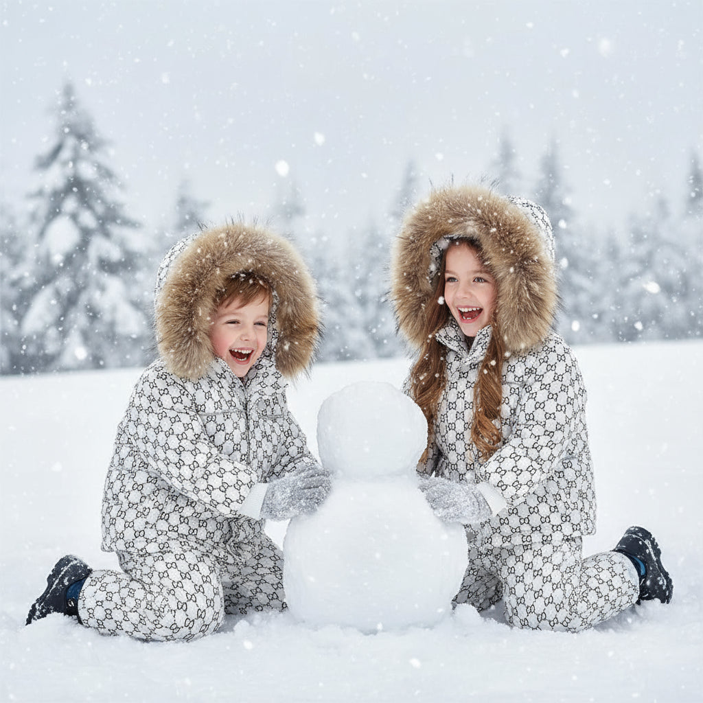 2023 Winter New 2 3 4 Years Baby Kids Clothing Thick Fur Hooded Jacket+Overalls Suit 2Pcs Duck Down Set for Kids Girls Boys Trikidsworld
