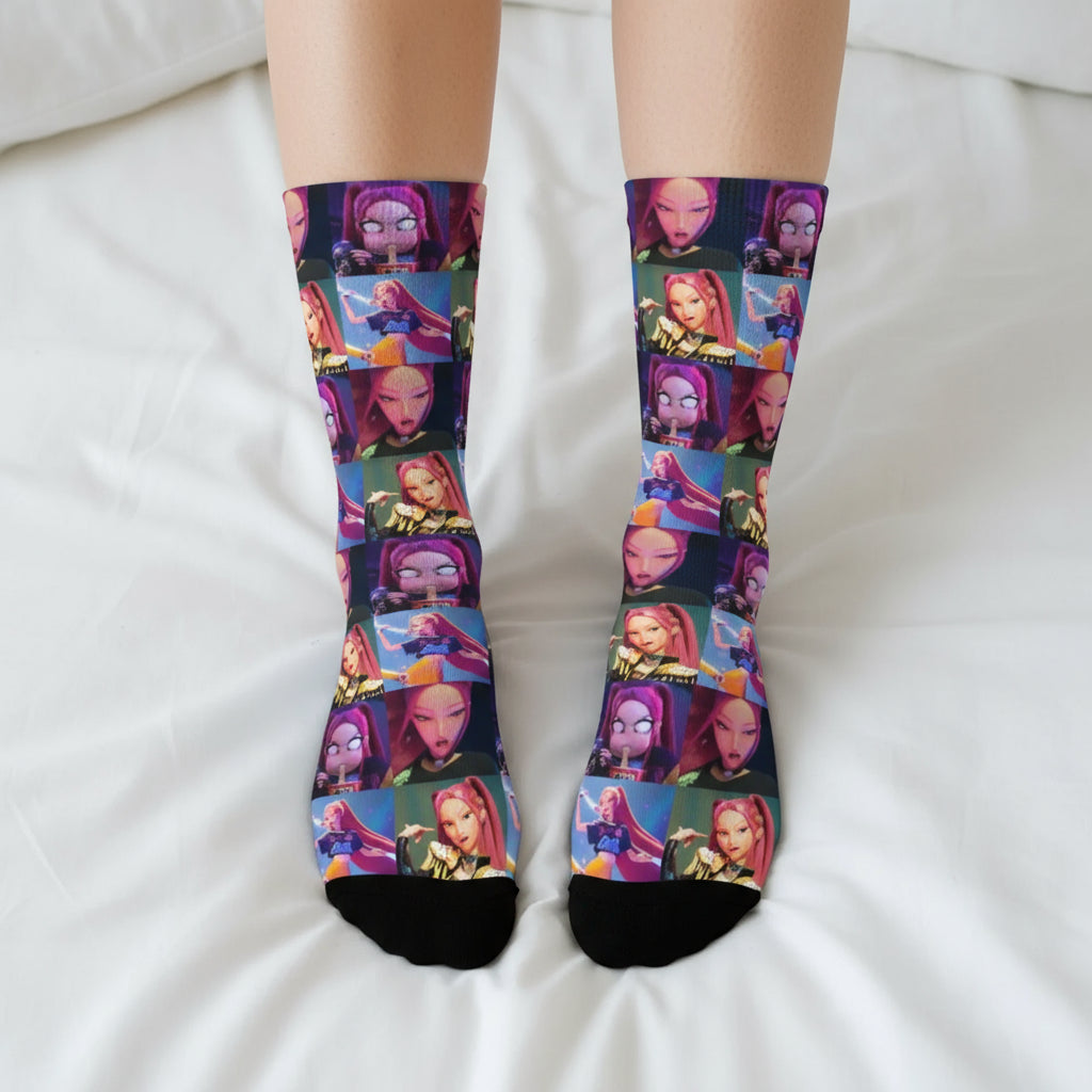 Baby Saja KPop Demon Hunters Chibi Art Stockings Custom Leisure Socks Autumn Non Skid Socks Men Outdoor Sports Medium Soft Socks Trikidsworld