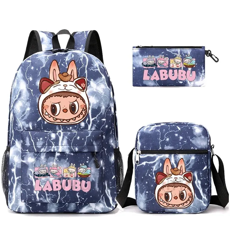 3Pcs/set Cartoon Printed Backpack Teenager Student Boy Girl Schoolbag Larger Capacity Bagpack Travel Bag Kid Gift Mochila Trikidsworld
