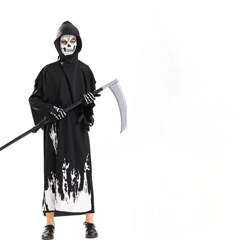 Hooded Kids Halloween Party Wear Death Cloak Unisex Boys Girls Night Noctilucent Anime Grim Reaper Cosplay Costume for Carnival Trikidsworld