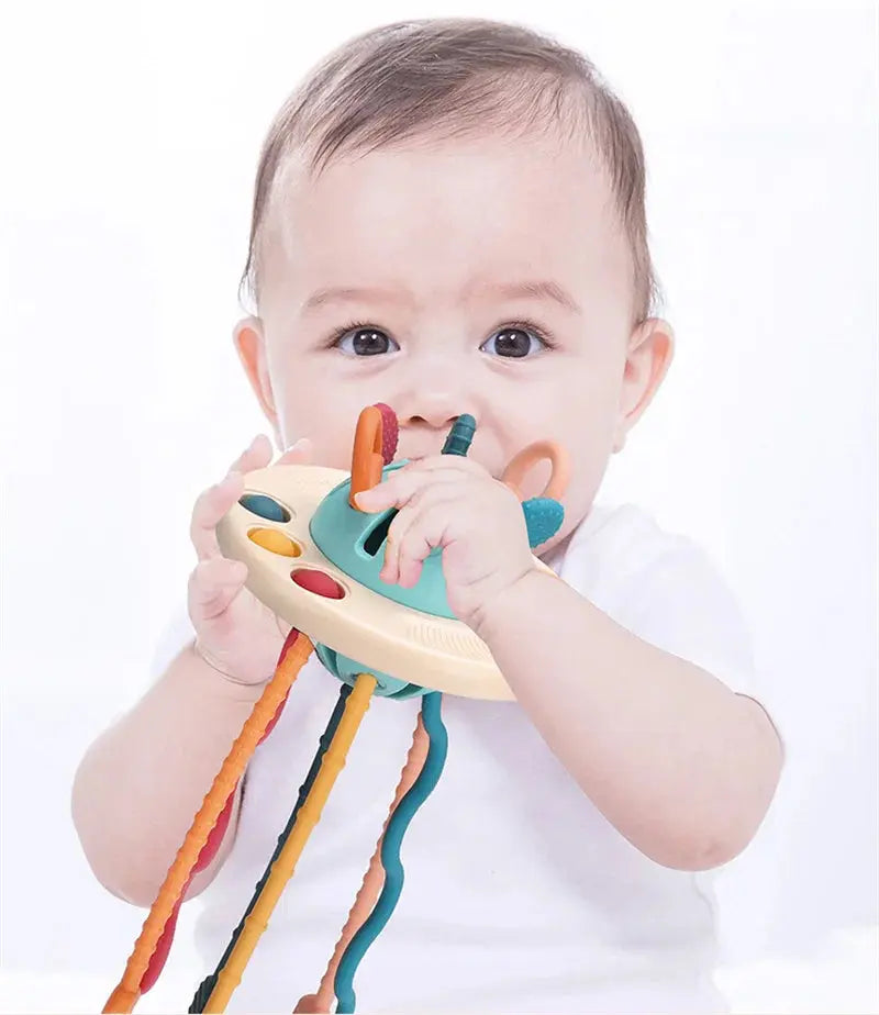 Baby Montessori Pull String Sensory Toys – Teething & Activity Silicone Toys for 6-12 Months Trikidsworld