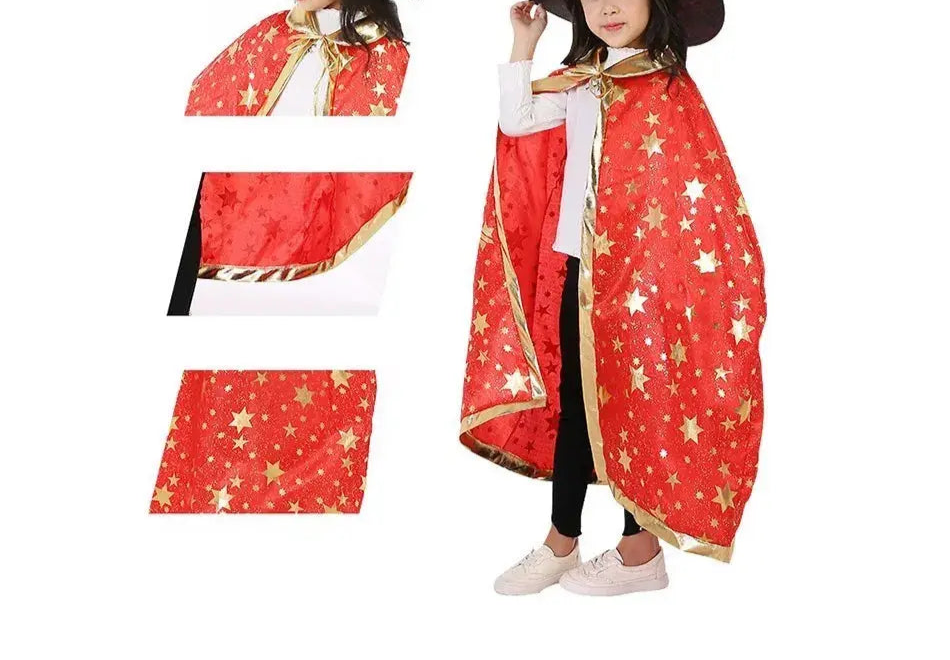 Children Halloween Cloak with Witch Hat Teens Christmas Costume Kids Star Party Robe Boy Girl Birthday Lace Up Photography Props Trikidsworld